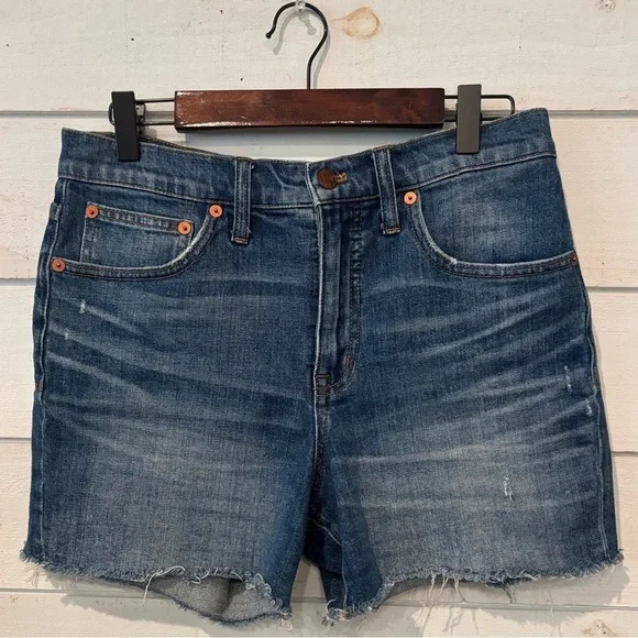 Madewell Medium-Blue Jean Shorts with Raw Hem - Picture 1 of 8